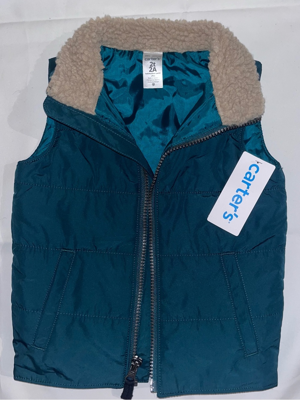 NWT Carter's Puffer Vest 2T Teal Sherpa Collar